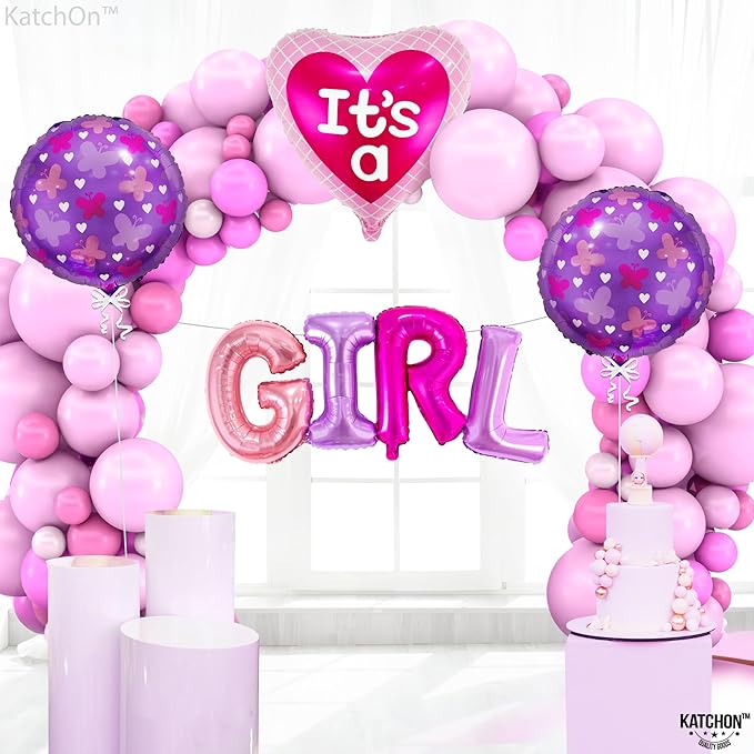 KATCHON Its A Girl Balloon Set - Pack of 4 | Girl Letter Balloons, Its A Girl Balloons for Baby Shower Decorations | Baby Girl Balloons, Girl Gender Reveal Decorations | Baby Shower Balloons for Girl - Image 1